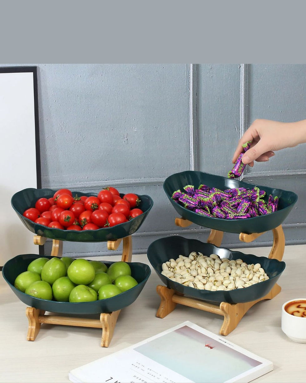 Miniatura: Fruteira com 2 ou 3 Camadas Estrutura em Bambu para Mesa Organizada