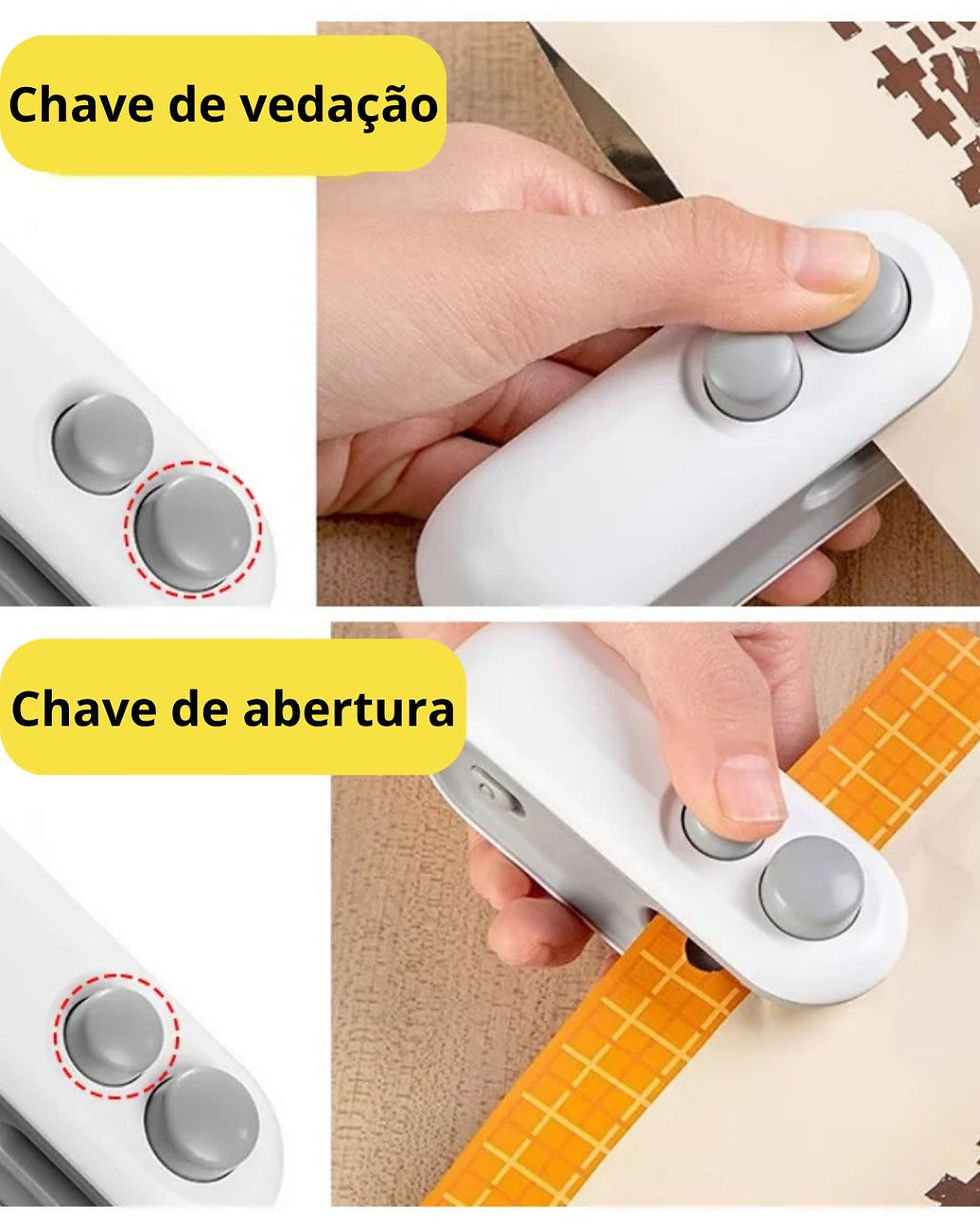 Miniatura: Mini Selador de Alimentos Portátil 2 em 1 com Cortador USB