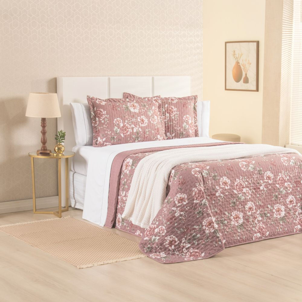 Kit Cama Posta Sabrina Branco/Floral Marsala/Marfim