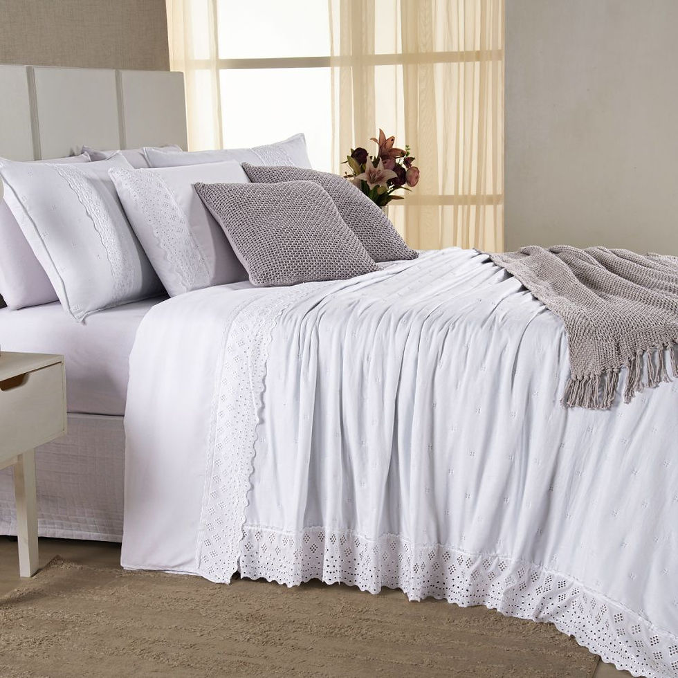 Miniatura: Kit Cama Posta Serena Percal 300 Fios Bordado Inglês Branco/Prata