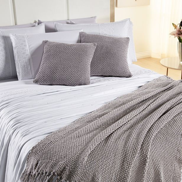 Miniatura: Kit Cama Posta Serena Percal 300 Fios Bordado Inglês Branco/Prata