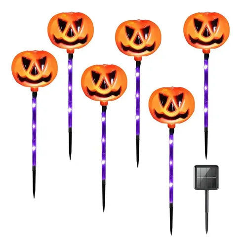 Miniatura: Kit Luminária Colorida Solar Decorativa  Abóbora Para Halloween - 6 Peças
