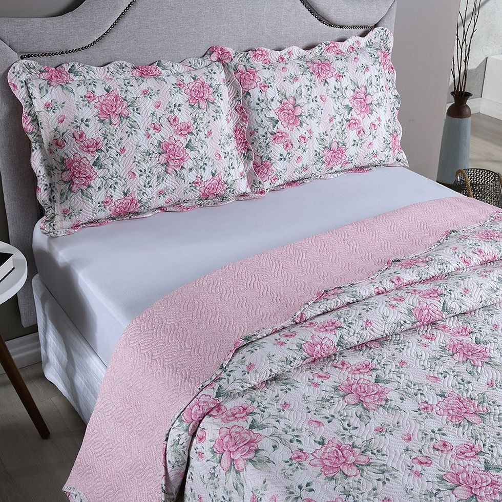 Miniatura: Kit Colcha Cobre Leito 150 Fios Matelado Boutis Estampada Dupla Face Bali Rosa