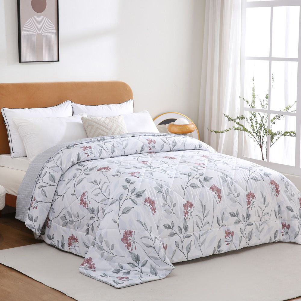 Edredom 300 Fios Sono Leve Estampado Floral Grid Cinza