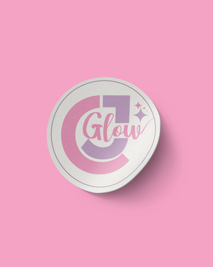 a white circle with the word glow on it