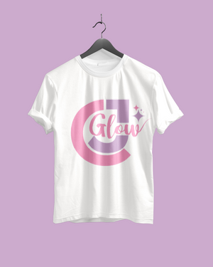 a white t-shirt with the logo CJglow on it