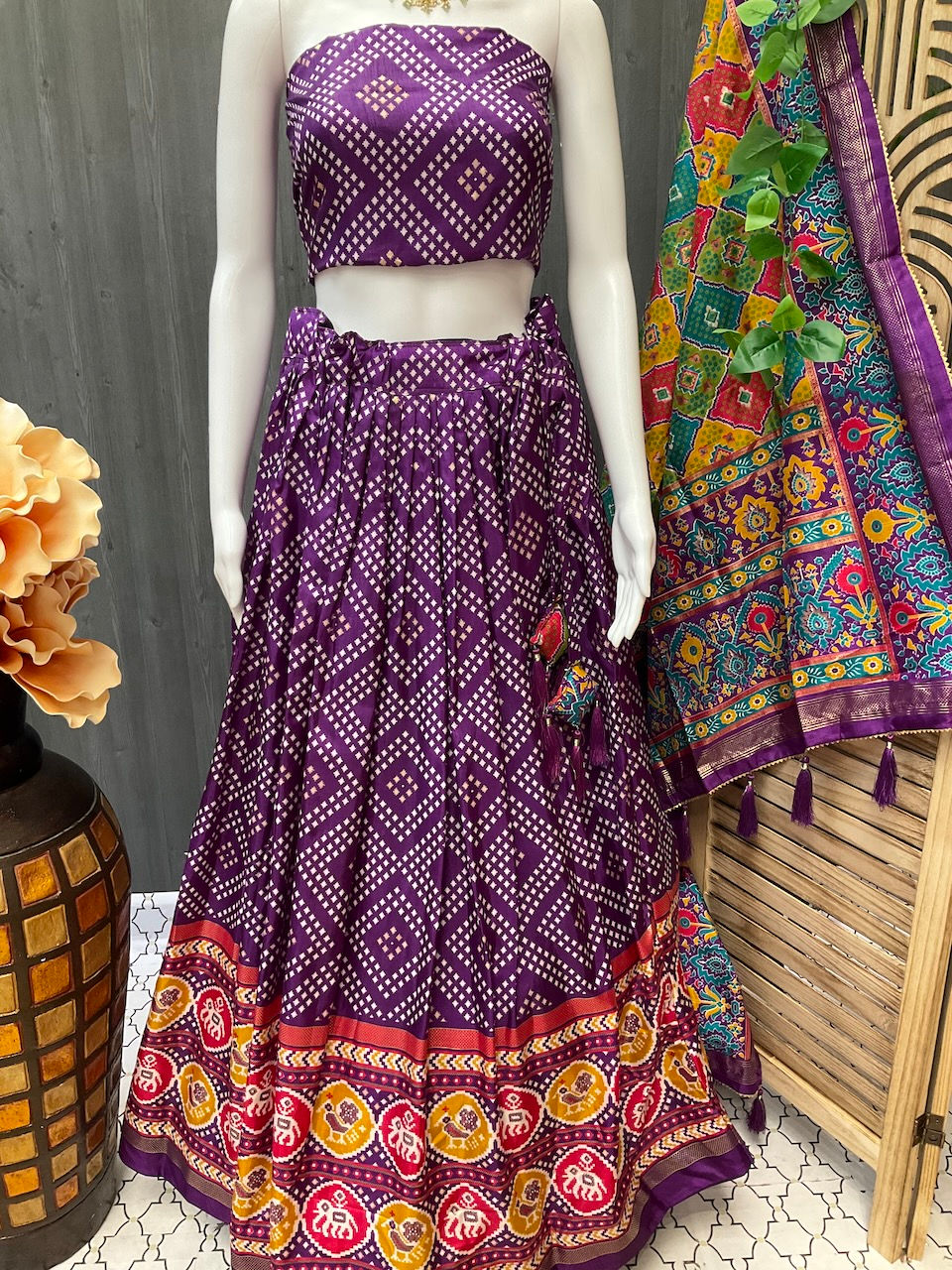 Navratri/ Garba Special Lehenga sets- Purple Chaniya Choli with Patola print