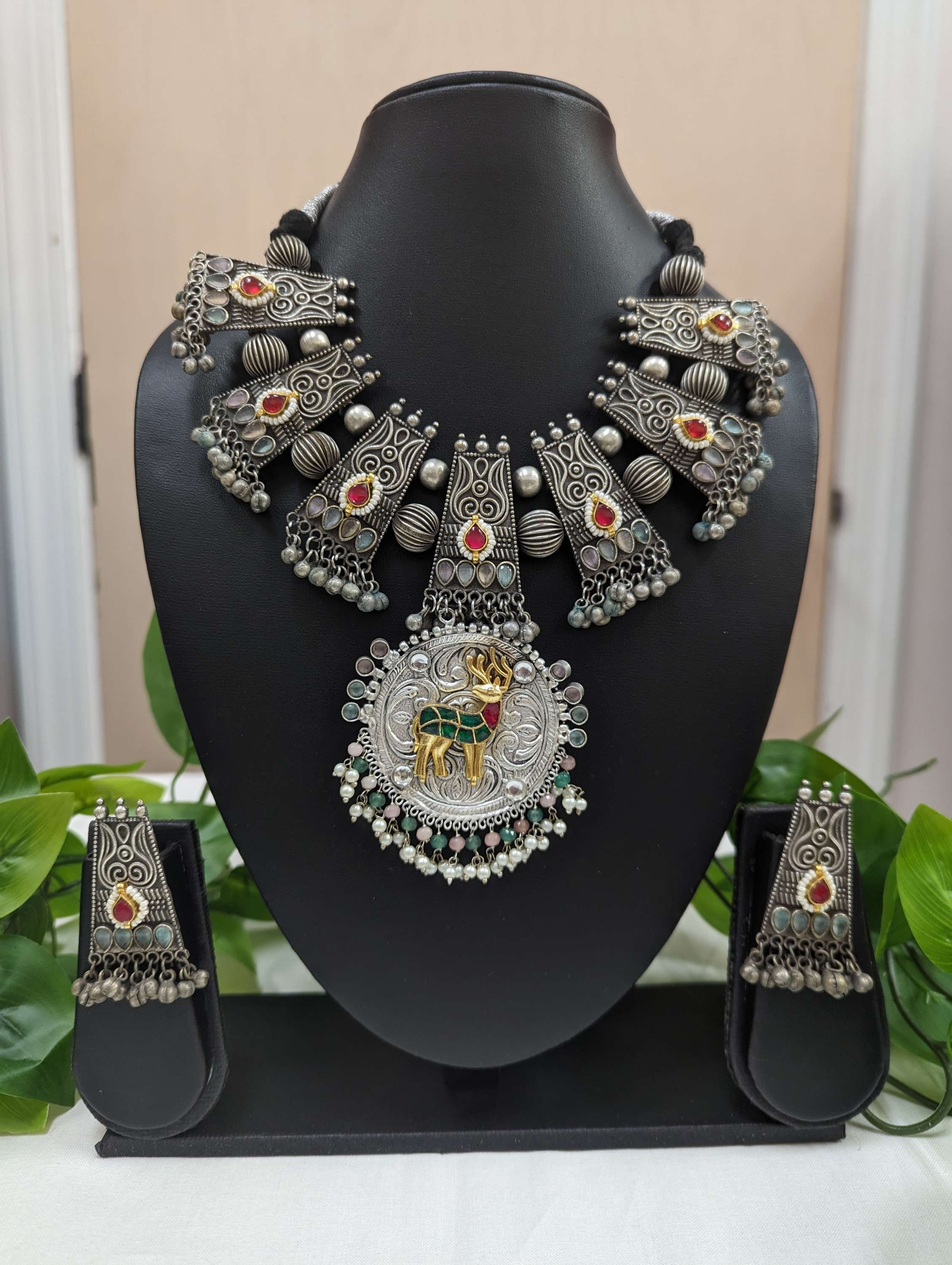 Oxidized Jewelry - Dual Tone Oxidized Necklace Set