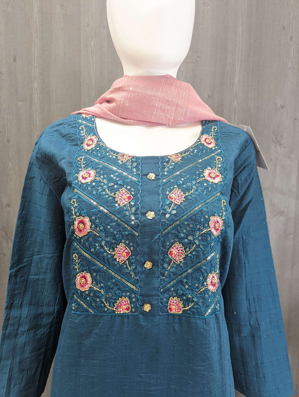 Thumbnail: Muslin Blue kurti set with Pink Dupatta