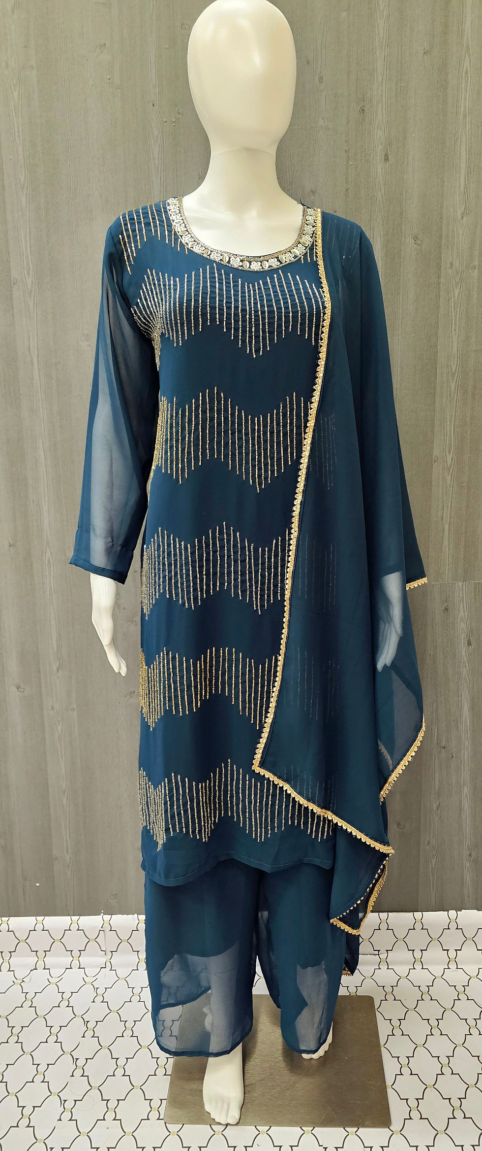 Thumbnail: Indian Palazzo Suits - Party Wear Palazzo Top with Bead Work