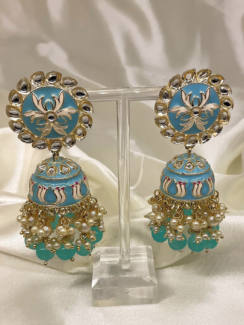 Thumbnail: Meenakari Jhumka Earrings Blue