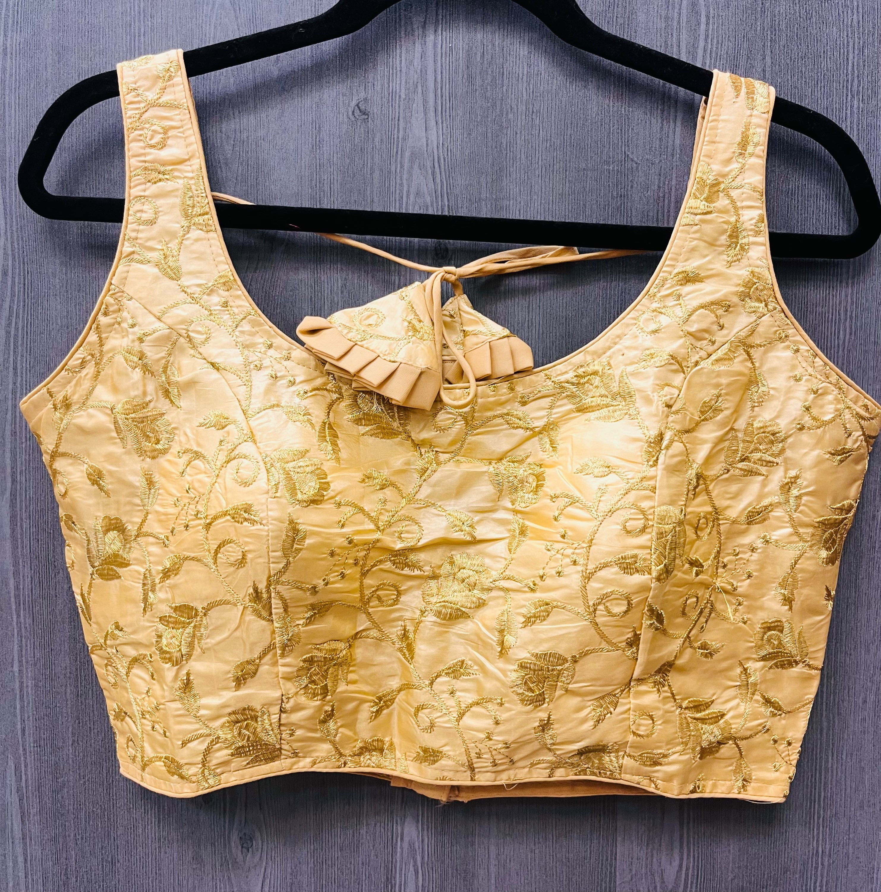 Sleeveless Blouses - Gold Color Blose with Intricate Embroidery