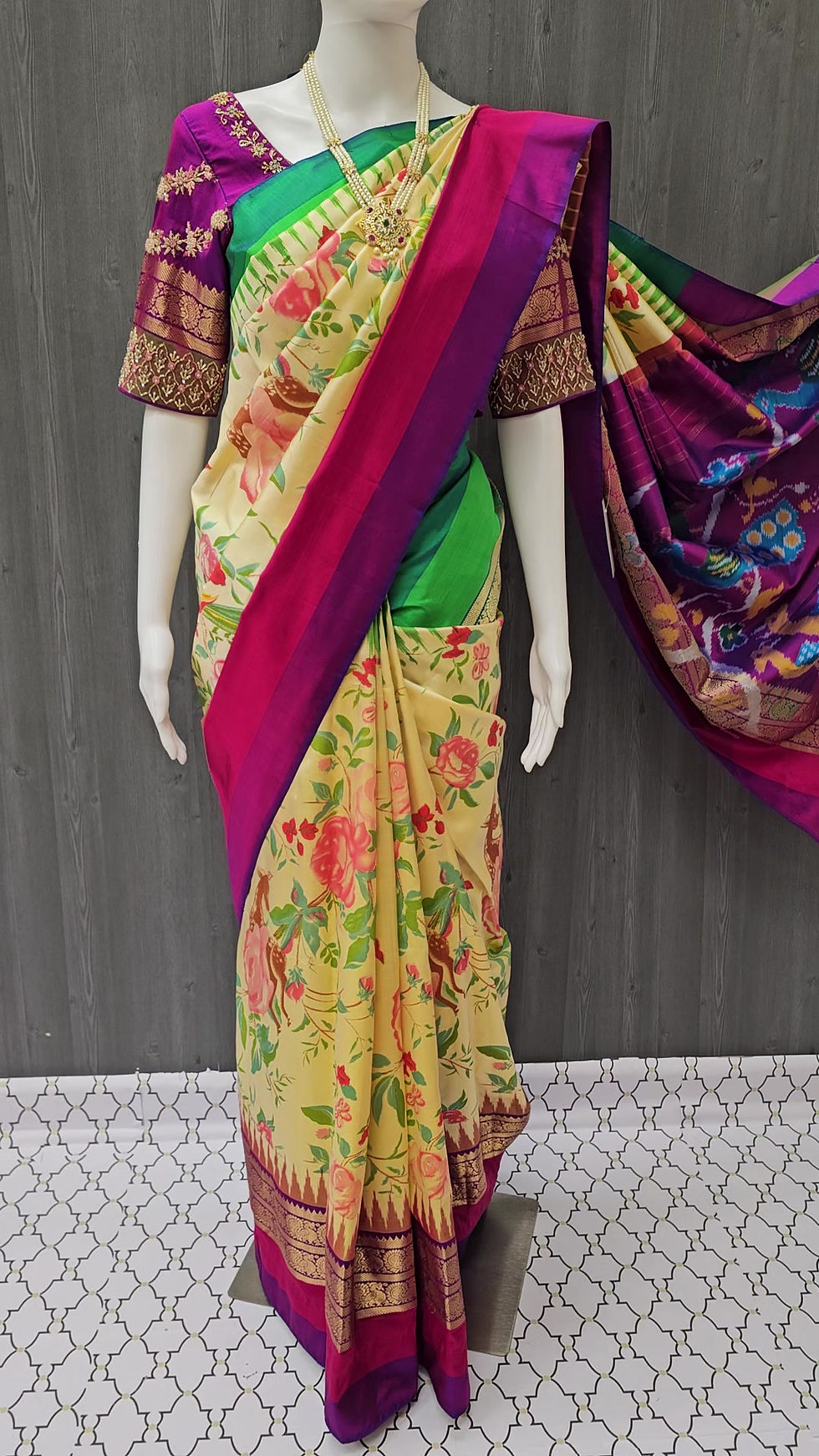 Thumbnail: Silk Saree - Pure Handloom Ikkat Digital Print Silk Saree with stitched blouse