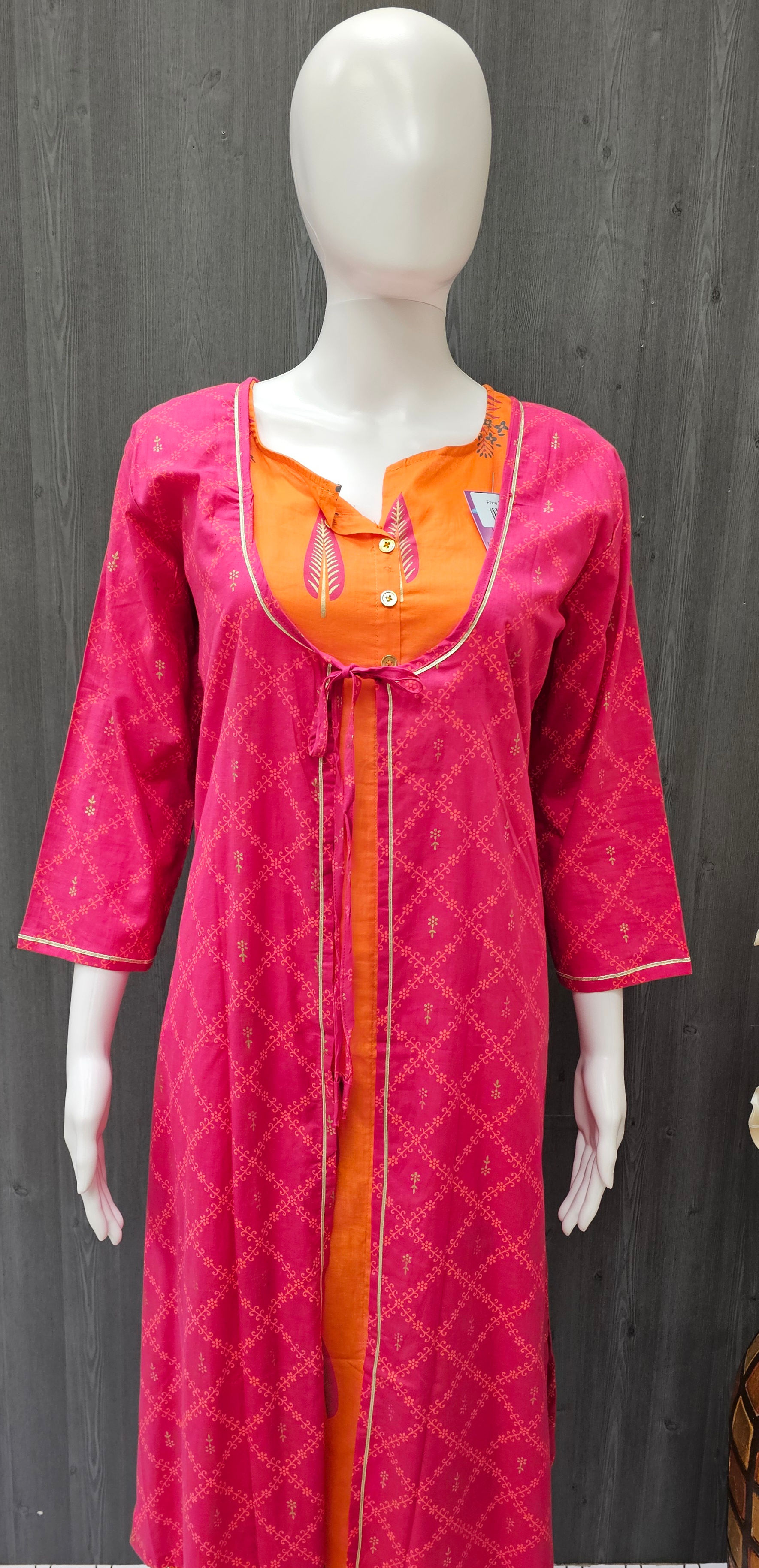 Indian Kurti - Cotton Kurti with Shrug Overcoat in Size 40/US M