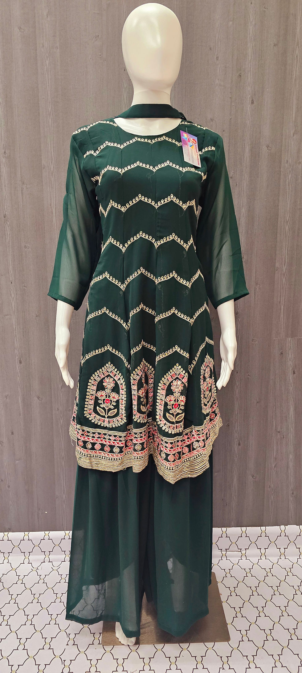 Thumbnail: Sharara Set - Navy Blue Party Wear Sharara Set with Thread Work - Size 40