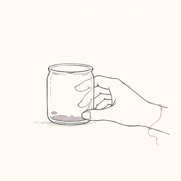 Minimalist illustration of an almost empty jar held by a hand, representing ego depletion and reduced self-control in stressful times.