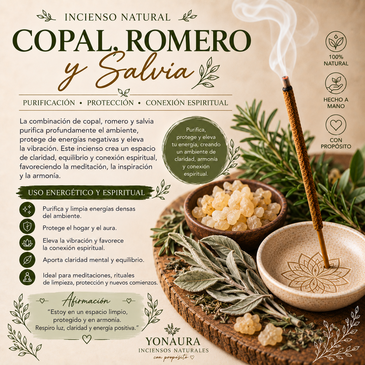 Incienso copal, romero y salvia