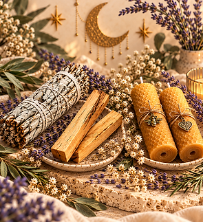 Salvia, palo santo y velas de miel.png