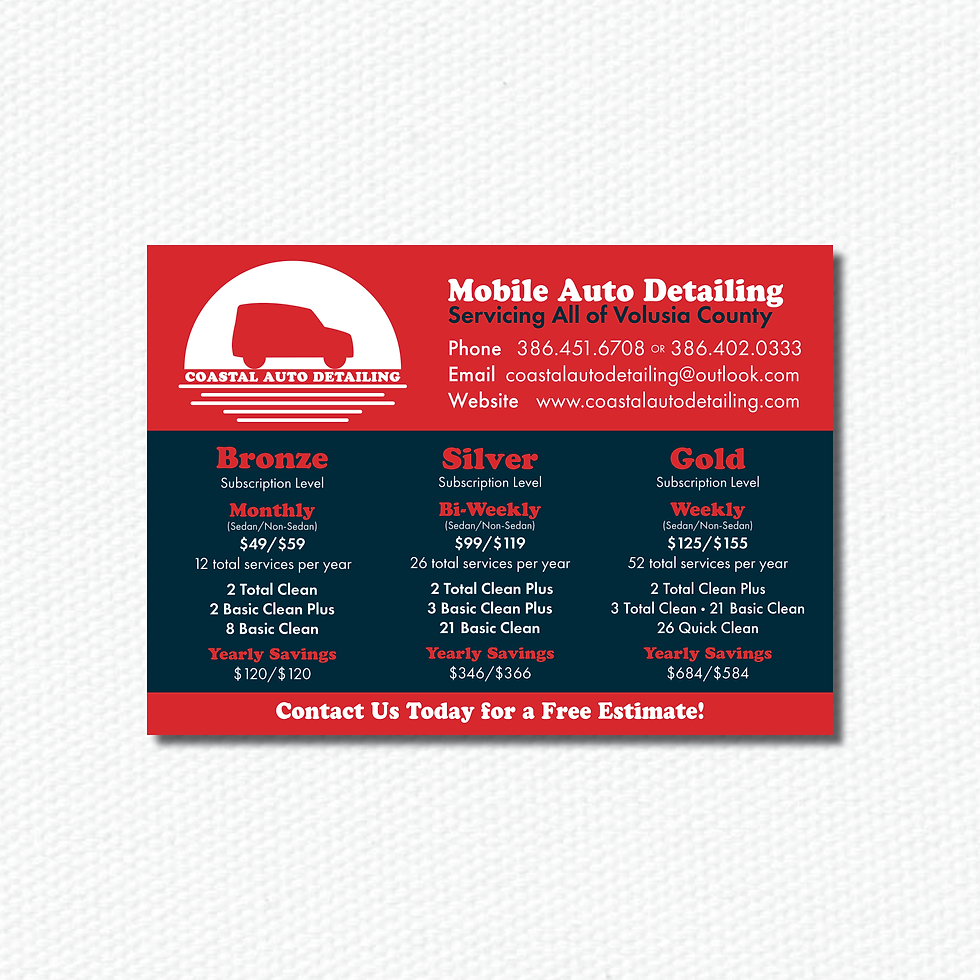 Price Card - Coastal Auto Detailing