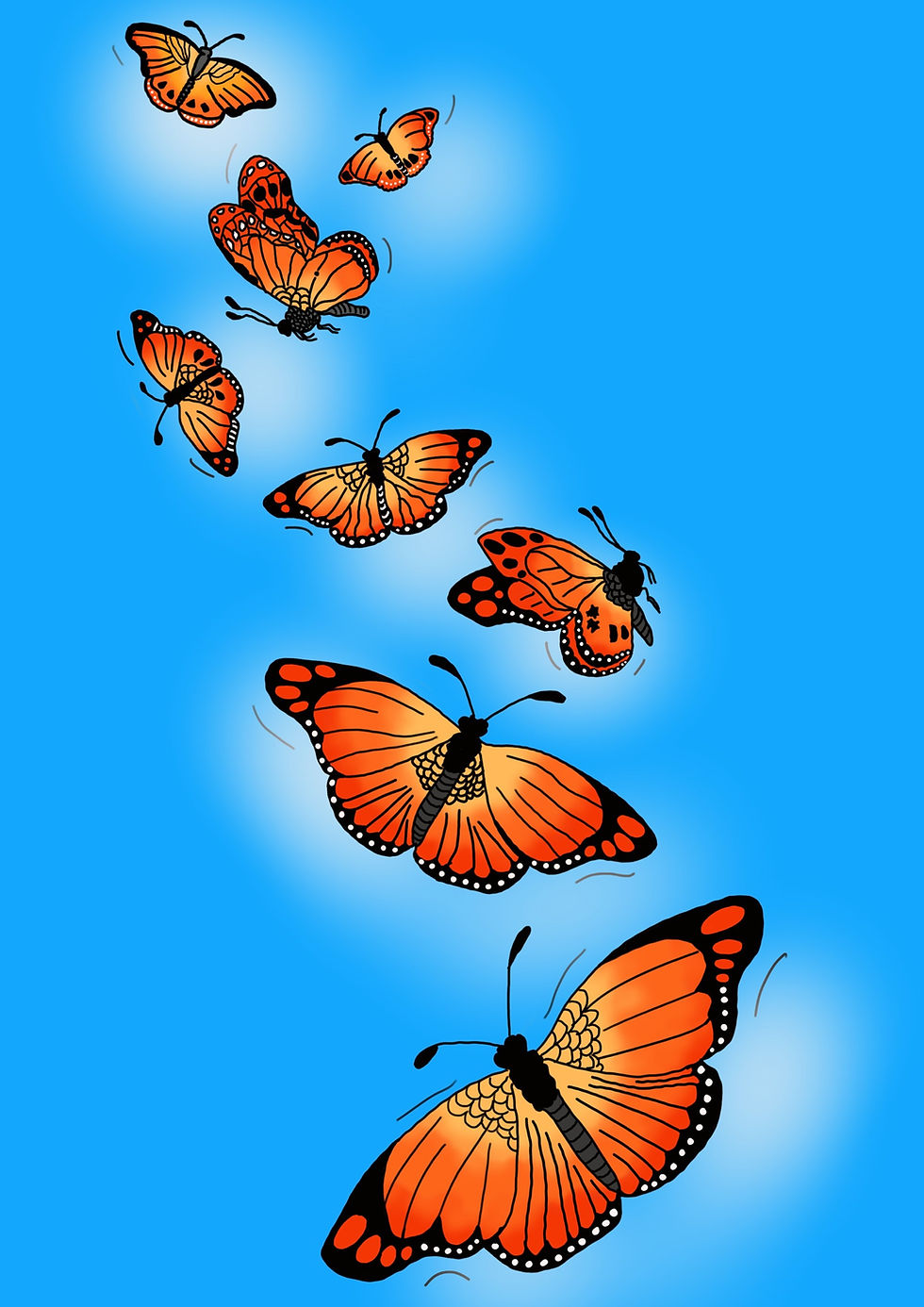 Zine illustration butterflies blue background