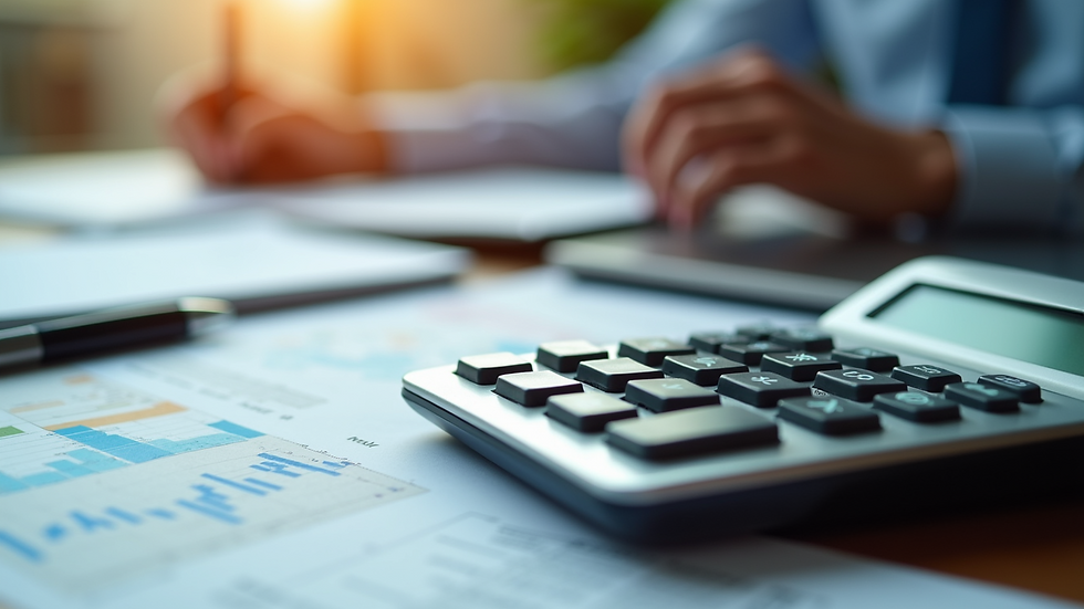 Close-up view of a calculator and financial documents on a desk