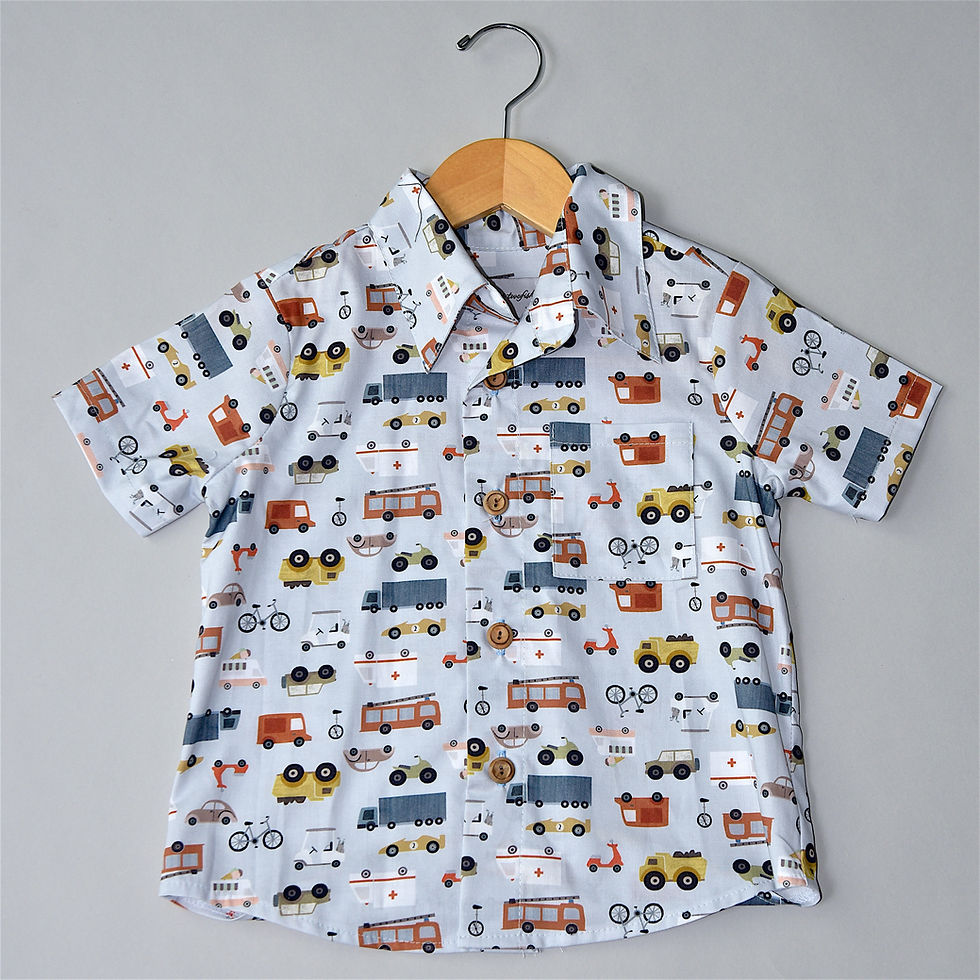 5L2F Boys Collared Shirt, Cars Print, Front View