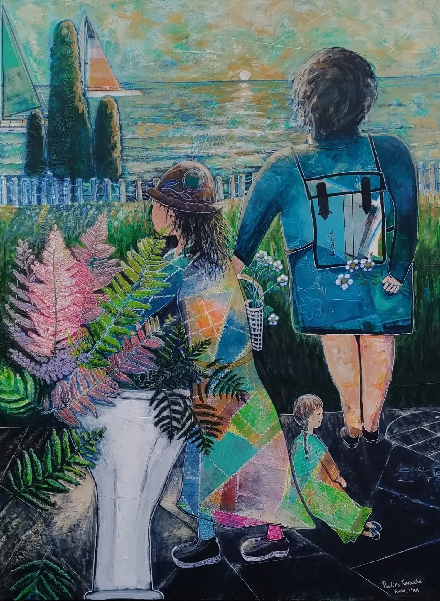 Découvrez Course de voiliers, les liens, oeuvre de Pauline Larouche, à l’acrylique et collage Québec Canada