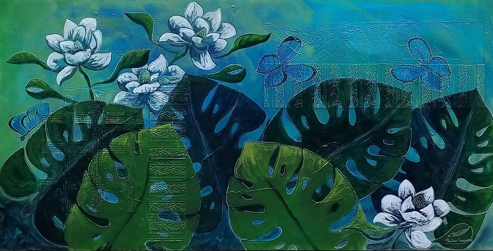 Découvrez Forêt tropicale, une peinture originale de Pauline Larouche. Acrylique et technique mixte papillon Québec Canada