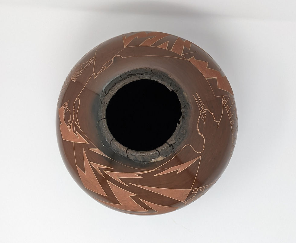 Thumbnail: Jody Folwell Polychrome Sgraffito-Carved Bird Design Contemporary Pottery