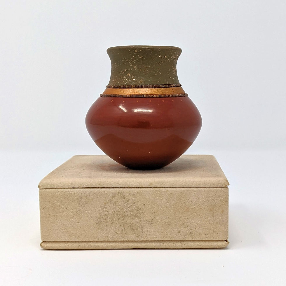 Thumbnail: Russell Sanchez Highly Polished Miniature Jar with Copper Band & Heishi Beads