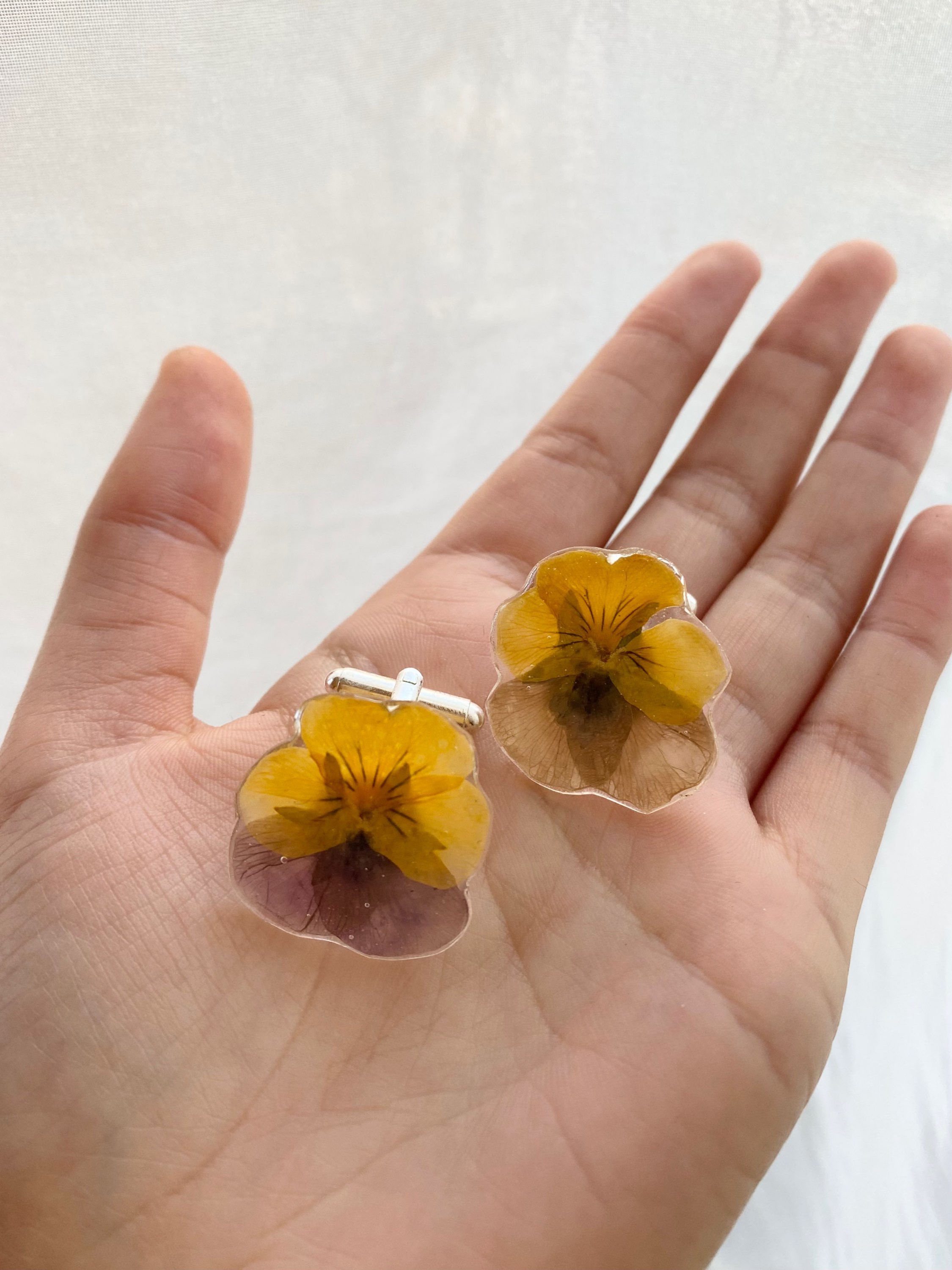 Pressed Pansy Flower Cufflinks