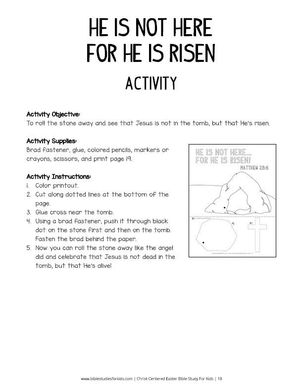 Christ-Centered Easter Bible Study For Kids - For He Is Risen Activity