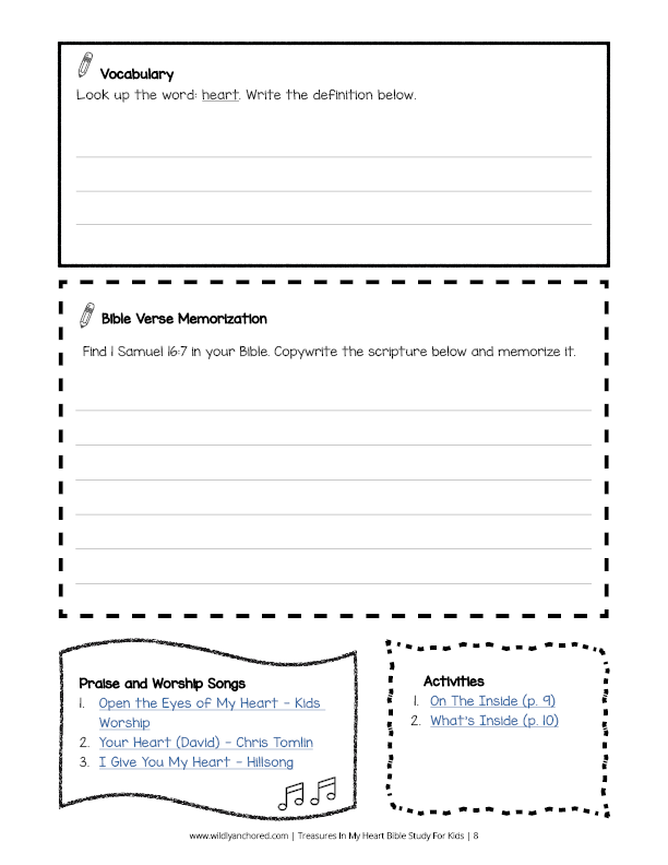 Treasures In My Heart Bible Study for Kids - Lesson