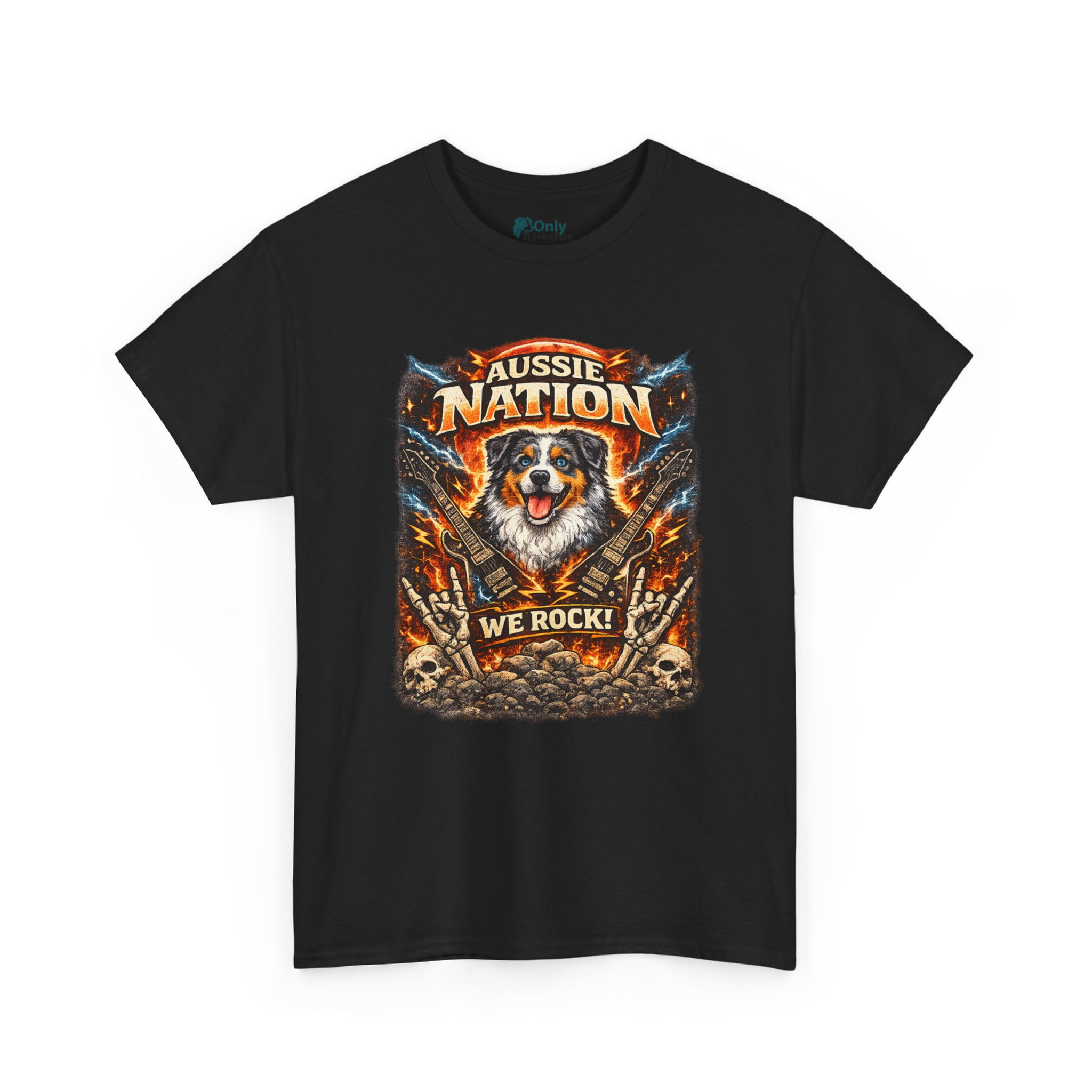 Aussie Nation Rock Dog T-Shirt — We Rock! Graphic Tee for Aussie Lovers