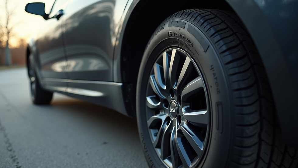 Eye-level view of a properly inflated spare tire mounted on a car