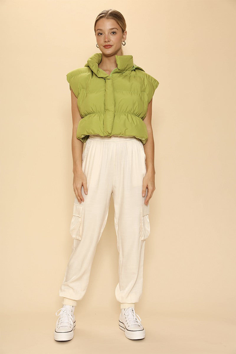 Thumbnail: Cropped Puffer Vest With Hood