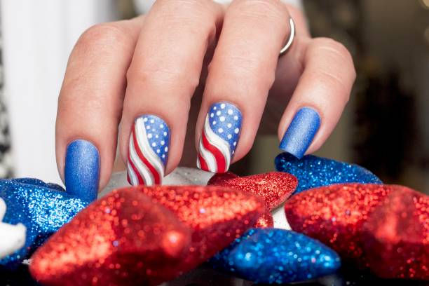 Hand with American flag nail art