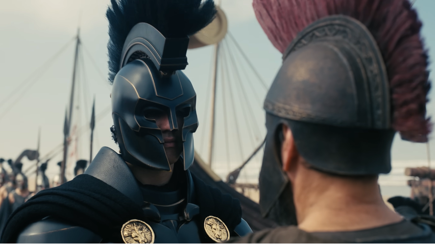Raja Agamemnon dengan baju zirahnya yang "aura farming" (Universal Pictures)