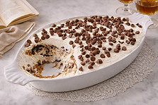 Sherry biscuit dessert with whipped cream and chocolate chips, recreated from a 1979 hospital ward cookbook.