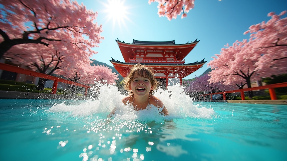 Eye-level view of a traditional Japanese temple surrounded by cherry blossoms