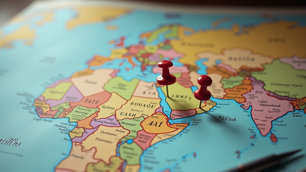 High angle view of a beautifully arranged travel map with pins and notes