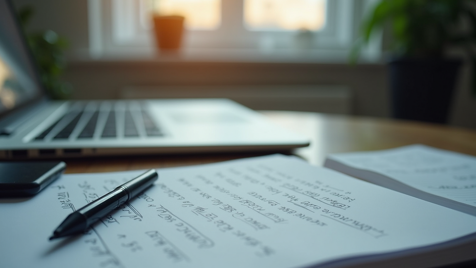 Eye-level view of a laptop with written assignments