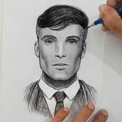Desenho do cabelo do personagem Thomas Shelby em vista frontal — desenho artístico Método 7F
