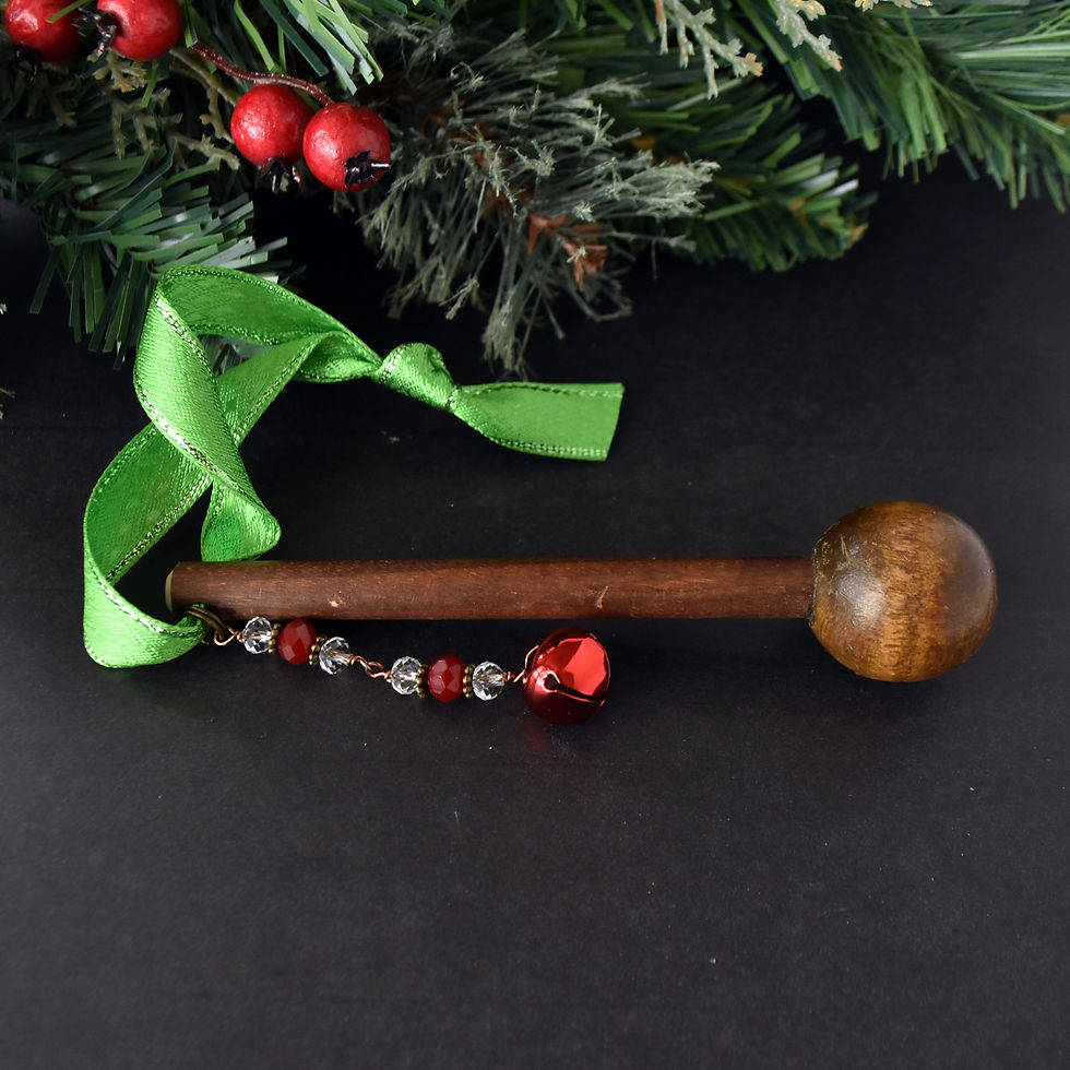 Drum Mallet Ornament with Festive Beads and Red Jingle Bell