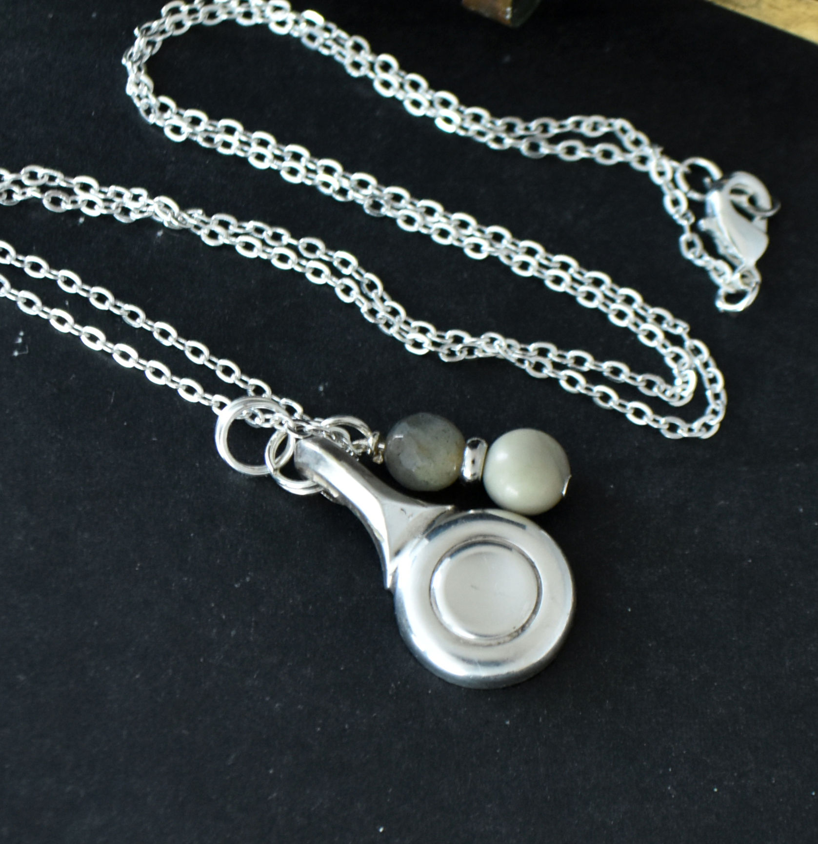 Lucky Flute Key & Moss Agate Bead Necklace