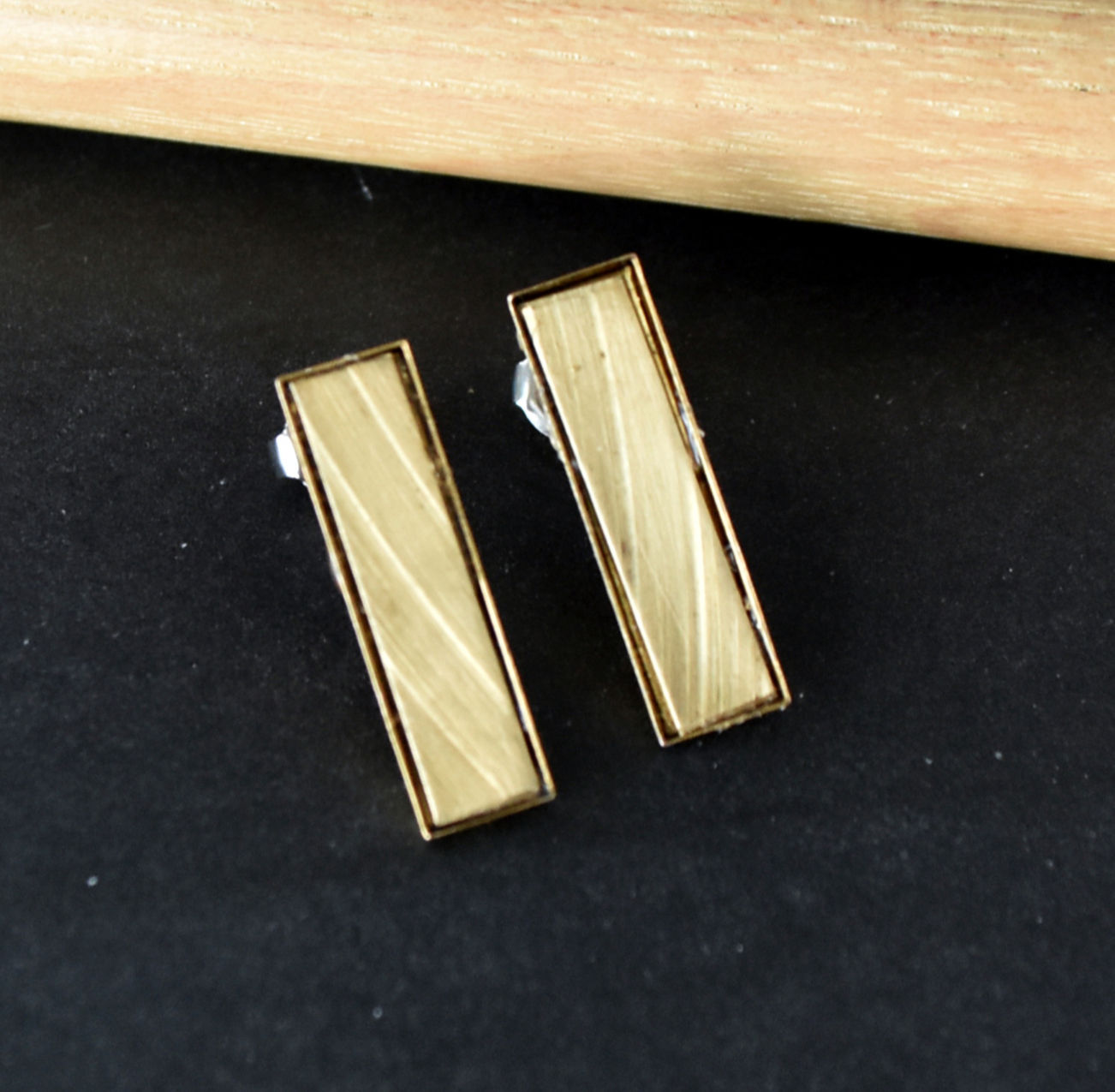 Drum Cymbal Rectangle Stud Earrings