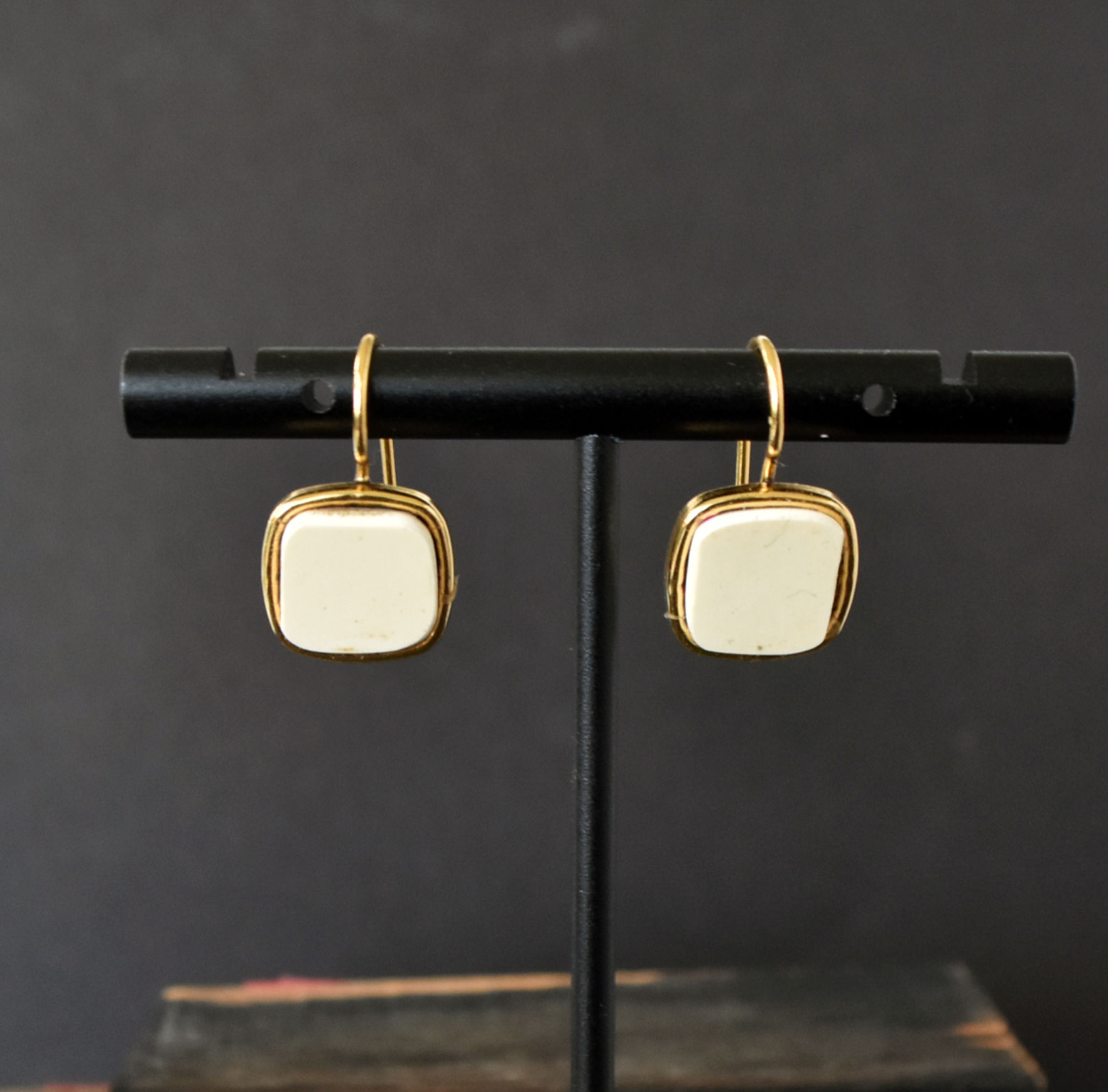 White Piano Key Gold Earrings