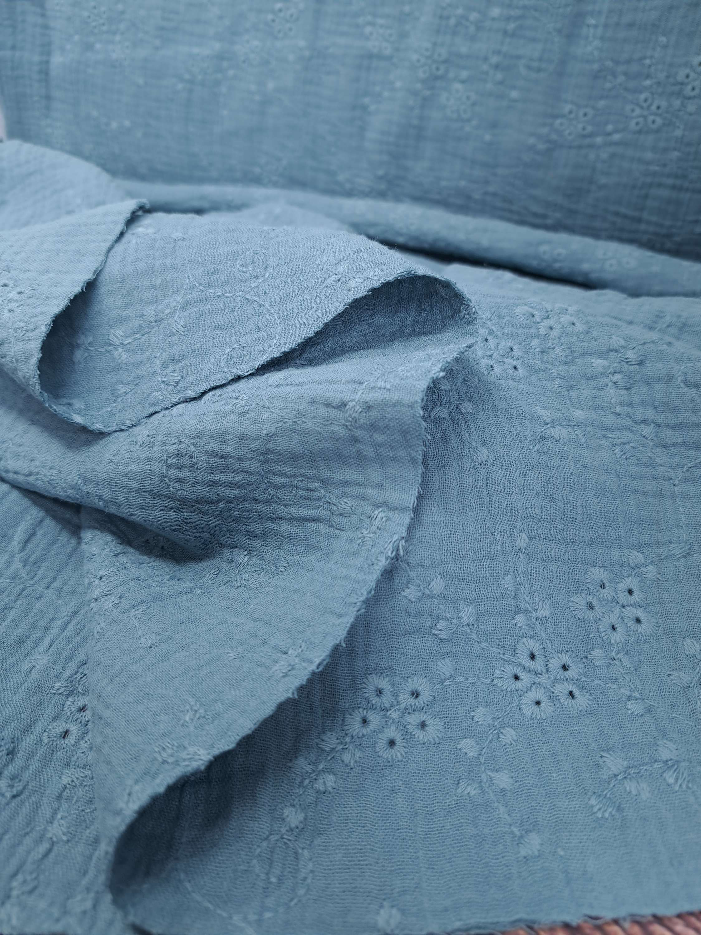 Denim Embroidered Double Gauze