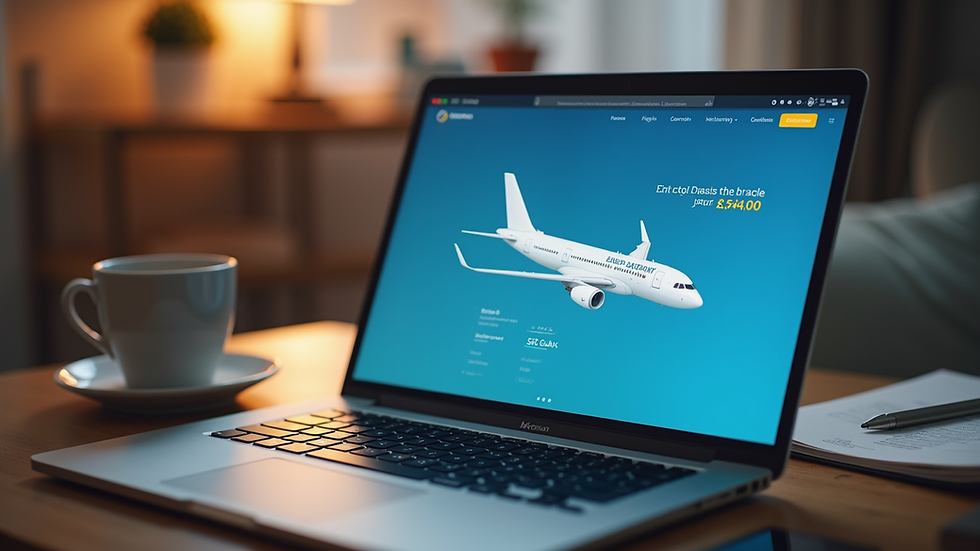 Eye-level view of a laptop screen showing flight comparison websites