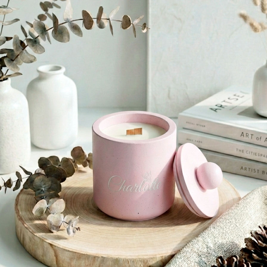 Personalized Blush Pink Concrete Soy Candle